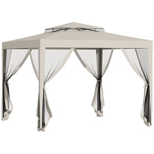 Foisor de gradina cu plasa de tantari cu acoperis dublu si cadru Outsunny, 297x297x268 cm, Metal, Bej