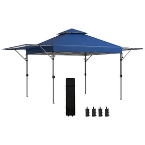 Foisor pliabil cu extindere de marchize duble Outsunny, 5x3x2.9 m, Oxford, Albastru