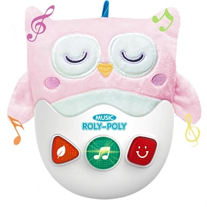 Jucarie interactiva Giftry, Bufnita, Material plus, Cu elemente senzoriale, muzica si lumini, 6 luni+, Roz