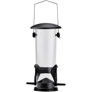 Hranitor exterior Fish & Paws, pentru pasari, rezistent la vant si ploaie, ideal pentru a hrani vrabiute, sau porumbei cu mixuri de seminte, capacitate de 330g, Negru