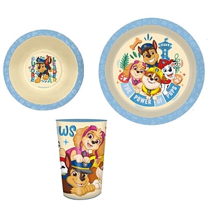 Set trei piese Paw Patrol, farfurie, bol si pahar, din plstic fara BPA, ce poate fi utilizat la masina de spalat vase si microunde, multicolor
