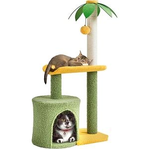 Ansamblu de joaca pentru pisici Fish & Paws,  confectionate din fibra rezistenta din sisal pentru zgariat, stabil si structura atractiva de cocotier, inaltime de 94cm, Verde