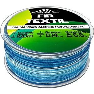Fir textil pentru pescuit Fish & Paws,  impletit in 4 fire, rezistent la abraziune si nod, grosime 0.14 mm, rezistenta pana la 6.8 Kg, lungime 100 metri, Albastru 