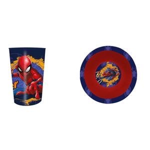 Set doua piese Spiderman, bol si pahar, din plastic fara BPA, ce poate fi utilizat la masina de spalat vase si microunde, multicolor