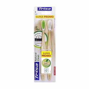Periute de dinti manuale ecologice Trisa Natural Clean Duo Soft 690376 Lemn / Nude