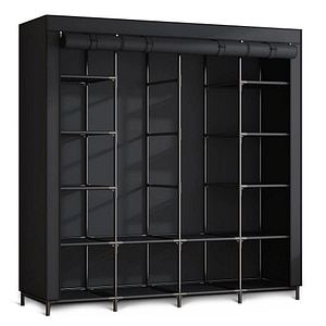 Dulap textil DacEnergy, cadru din otel, material impermeabil, 14 rafturi, bara pentru umerase, inchidere cu fermoar, picioare inalte, 170 x 45 x 170 cm, negru