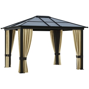 Cort pavilion pentru gradina Outsunny, 300 x 360 x 265 cm, Aluminiu, Maro inchis/Crem