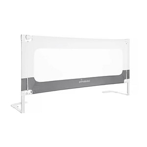 Bariera protectie pat Primabobo Velvo, Rabatabila, Instalare usoara, Inaltime reglabila 69-80 cm,  200 cm, Plasa respirabila, Sistem unic de pliere, Conform EN71, Alb/Gri