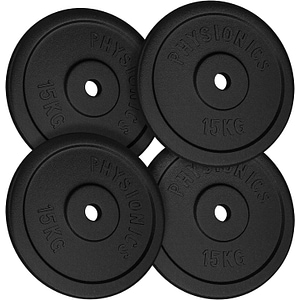 Set de discuri de greutate din fonta Physionics, 4 x 15kg (60kg), 30/31 mm, negru