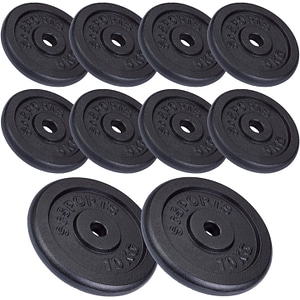 Set de discuri de greutate ScSPORTS, 60KG (2x 10 + 8x 5), 30/31 mm, fonta, negru