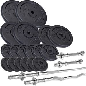 Set de haltere si gantere cu discuri ScSPORTS, 100 de kg, fonta, negru