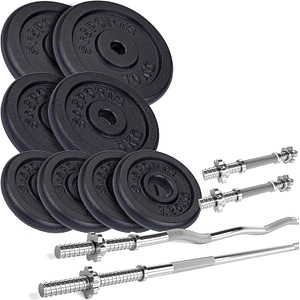 Set de haltere ScSPORTS, 35 kg, 2 gantere, bara de haltere, bara SZ, 30/31 mm, discuri de greutate, fonta