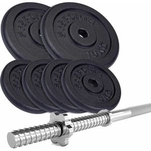 Set haltera, bara si discuri ScSPORTS, 40 kg, fonta, negru