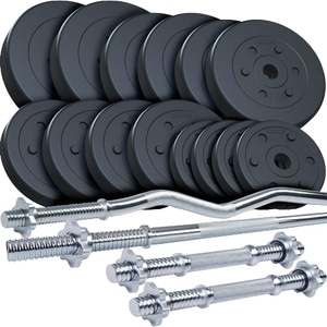 Set de haltere ScSPORTS, bare si discuri, 60 kg, plastic, negru