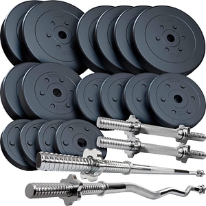 Set bare cu discuri de greutate ScSPORTS, 75 kg, 31mm, negru, plastic