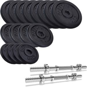 Set de haltere ScSPORTS, 60 kg, 2 bare de haltere, discuri, 30 mm, fonta, filet, guler Spinlock
