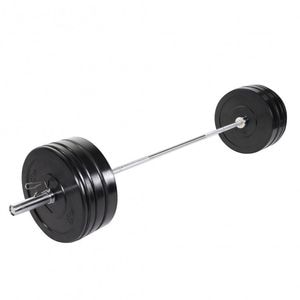 Set haltera cu discuri olimpice si cleme de siguranta pe arc Gorilla Sports, negru, 140 kg