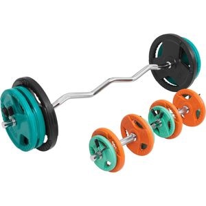 Set bara Z si gantere Gorilla Sports, 70 kg, cleme de siguranta cu arc, cauciucate