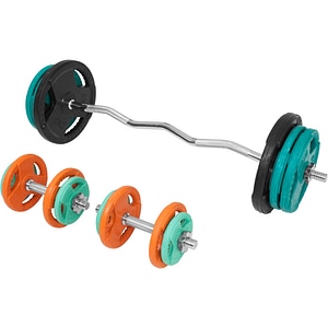Set bara si gantere Gorilla Sports, 70 kg, discuri din fier
