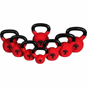 Set complet Kettebell Gorilla Sports, din fonta turnata cu invelis de cauciuc, 144 kg
