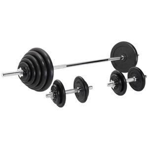 Set 2 bare + gantere, discuri cauciuc Gorilla Sports, 100 kg