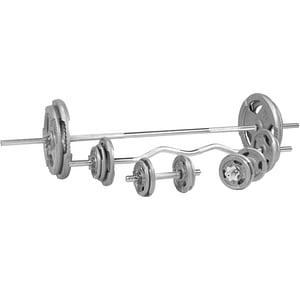 Set complet gantere + 2 bare Gorilla Sports, discuri fonta, 108kg