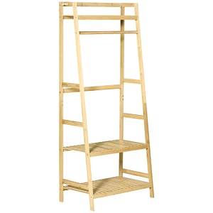 Suport haine cuier HomCom, 70L x 42P x 164Acm, Bambus, Natural