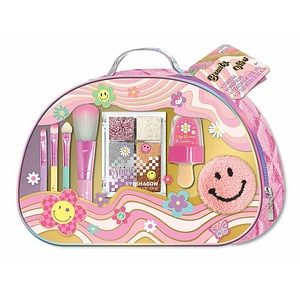 Set de infrumusetare Hot Focus, Flower, Geanta cosmetice cu pensule de machiaj, paleta de farduri si lipgloss, 24.5x6.5x20 cm, 5 ani+