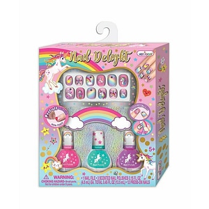 Set manichiura Hot Focus, Unicorn, Cu 12 unghii prin presare, Cu pila de unghii si 3 oje, Compozitie bazata pe apa, Non-toxic, 5 ani+