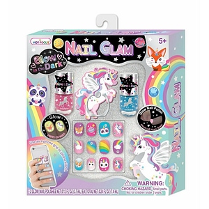 Set manichiura Hot Focus, Glow in the Dark, Cu unghii false, Cu 2 oje, Cu inel pentru telefon, Non-toxice, 5 ani+