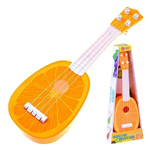Chitara mica Jokomisiada, Ukulele, Conceputa pentru cei mai tineri muzicieni, Corzi reglabile, 37x12,5x4 cm, 3 ani+, Fruits/Orange