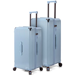 Set trolere Benzi BZ 5790, ABS, 4 roti cu sistem de franare, cifru TSA, 2 piese, albastru deschis
