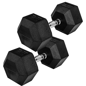 Gantera hexagonala din cauciuc MOVIT, 27.5 kg, set de 2 buc