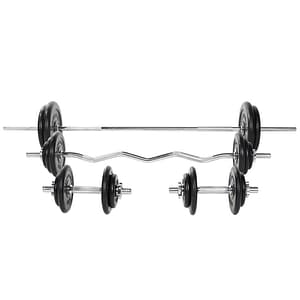 Set complet Gorilla Sports, discuri 108 kg, 2 bare gantere, 2 bare lungi