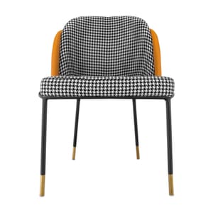 Scaun de bucatarie, living, dining, elegant, lux, piele ecologica, alb/negru/galben, picioare de metal, 54x56x78 cm