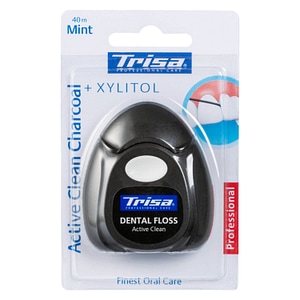 Ata dentara Trisa Active Clean Charcoal, 674966, mentolata, ceruita cu carbon activ, 40 m, Negru