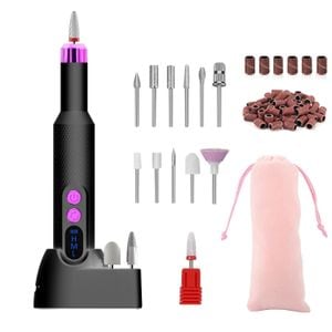 Pila electrica profesionala Giftry, Freza unghii, 12 capete, 36 benzi de slefuire, Reincarcabil, 18000 RPM, Display LED, portabil, Manichiura / Pedichiura, Saculet inclus, Negru