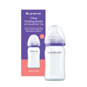 Biberon Lansinoh  de sticla, cu tetina NaturalWave flux lent, 160 ml