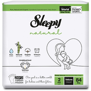 Scutece pentru bebelusi Sleepy Natural Double, marime 2 Mini, 3-6kg, 84 bucati