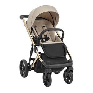 Carucior copii Kunert Professional, Arizo Premium, 2 in 1, Cadru auriu, Parasolar UV50, Ventilatie, Cu accesorii, Spatar reglabil, Sezut pivotant, 0 - 3 ani, Cream