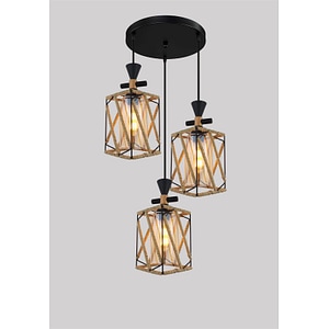 Pendul Rustic RFAN, Model 5703-3, cu Abajuri, 3 x E27, Inaltime Reglabila, Negru