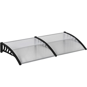 Copertina moderna pentru balcoane ferestre si usi Outsunny, 200x96x27 cm, Policarbonat, Negru si transparent