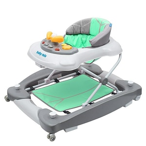 Premergator Baby Mix, Pana la 12 kg, Cu muzica si lumini, Cu roti din silicon, Cu balansoar, 75x70 cm, Mint