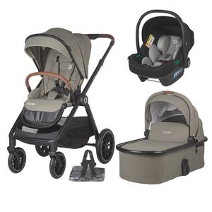 Carucior 3in1 Coccolle Aspen Premium Line cu scoica auto Knox Greystone iSize, Copertina XXL, Husa de picioruse si ploaie, Pana la 22 kg, Standard de siguranta EN 1888, Sand Beige