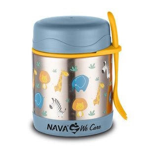Caserola rotunda din otel inoxidabil Nava We Care, fara BPA, 350 ml, Animal Blue