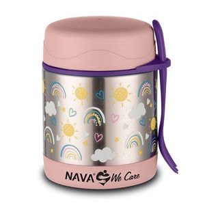 Caserola rotunda din otel inoxidabil Nava We Care, fara BPA, 350 ml, Sunshine Pink