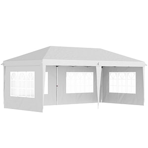 Foisor de gradina cu ferestre inaltime reglabila cu pereti detasabili Outsunny, 585x295x270cm, Otel/Poliester, Alb