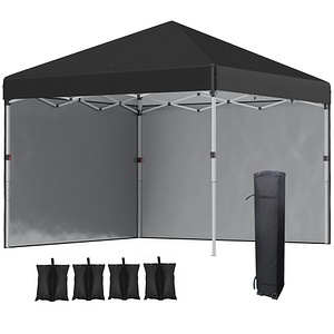Foisor Pop Up cu 2 pereti laterali pentru gradina cu inaltime ajustabila Outsunny, 3 x 3 (M), Otel, Negru