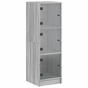 Dulap cu 3 Polite si Usi din Sticla tip Vitrina, 35x37x109 cm, Gri-Stejar Sonoma