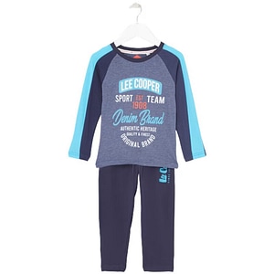 Pijamale copii cu maneca lunga Lee Cooper, cu buzunare laterale, bumbac, 4 ani, 104 cm, albastru
